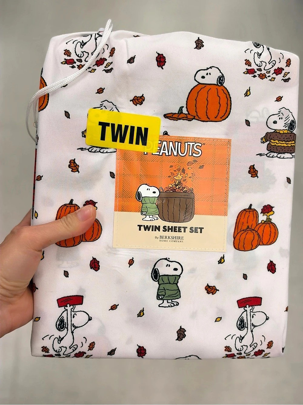 Berkshire Home Company Peanuts Fall Twin Sheet Set White & Orange